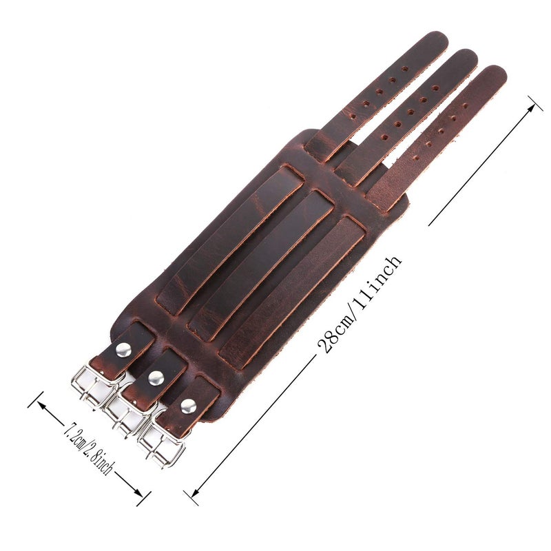 STWTR Men's leather broadband Cuff Bracelet guard wristband alloy fastening armor cuffs (Brown-2.7 inches wide) - Image 4
